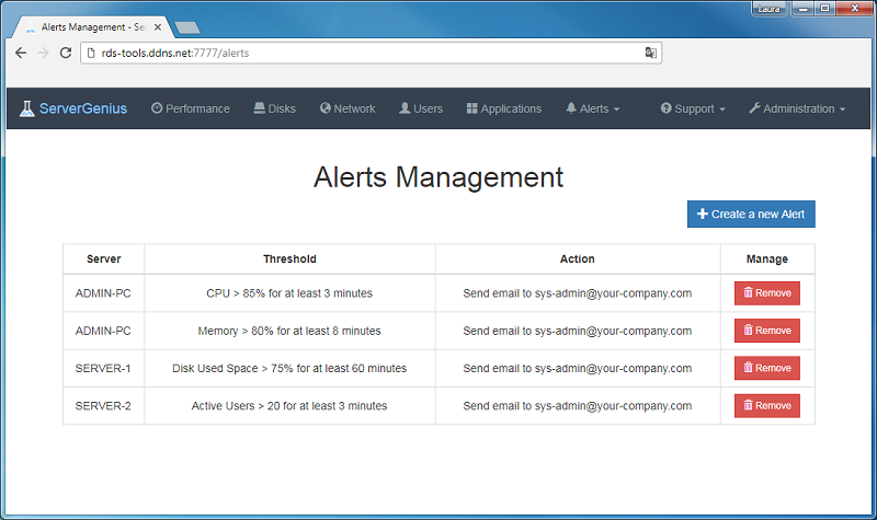 警示管理螢幕快照